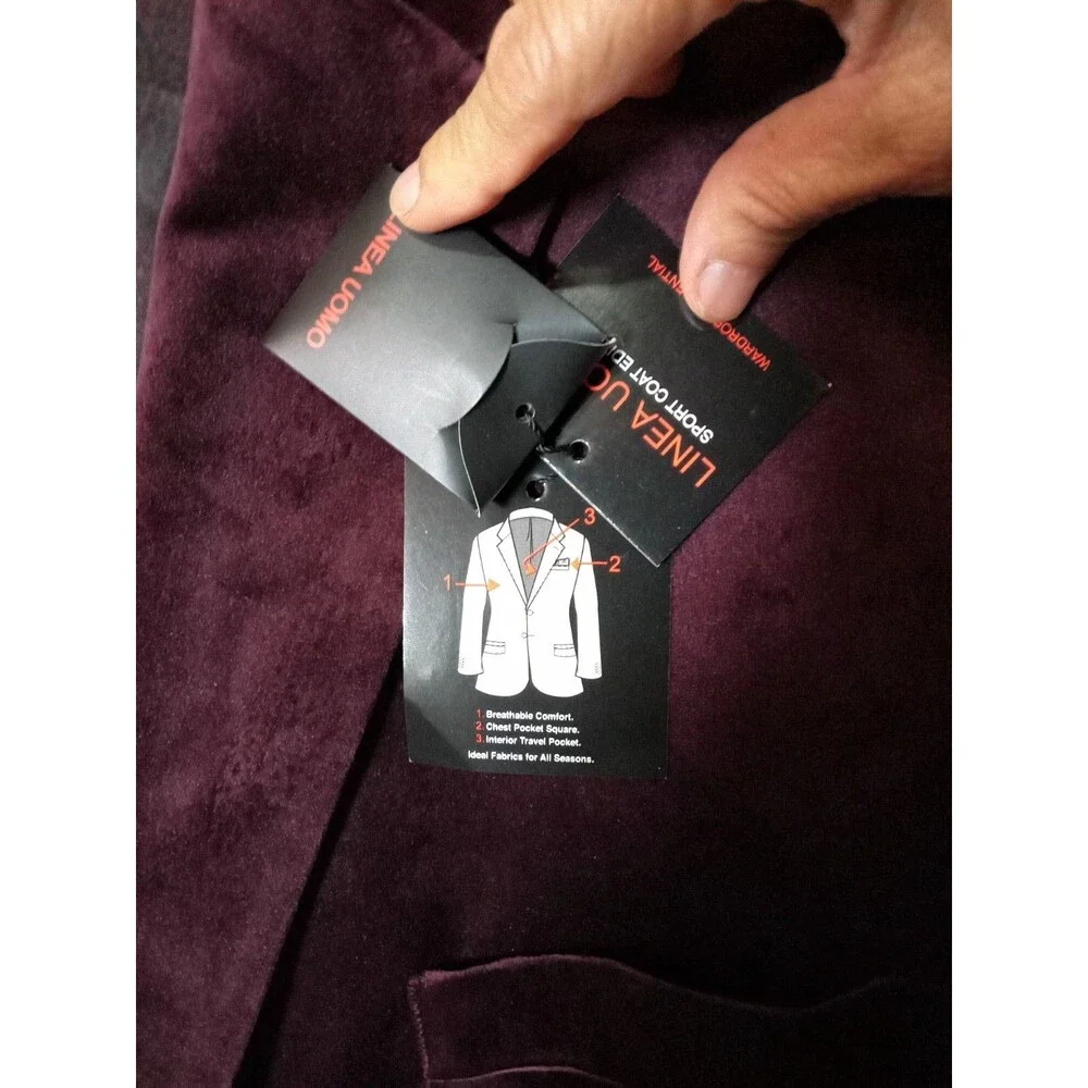 Linea Uomo Blazer 56R Velvet Burgundy Blazer Sport Coat  Regular NWT New